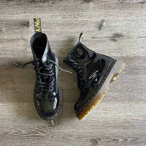 Dr. Martens Black and Yellow Combat Boots with Rugged Silhouette
